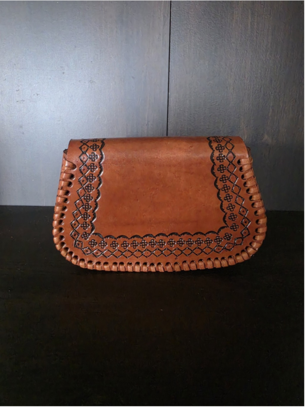 Butterfly Sunflower Brown Embossed Tooled Artisan LEATHER Crossbody Purse Bag - Picture 7 of 16